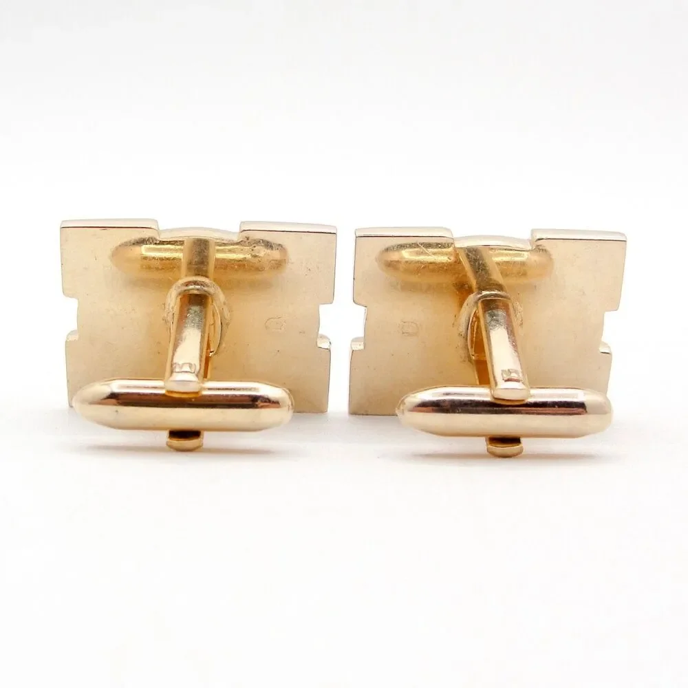 Vintage Hickok Cufflinks Gold Tone Green Slag Marbled Cabochon MCM Groom Formal
